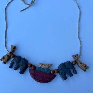 Noah’s Ark hand carved wooden necklace